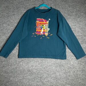 Sabaku Artwear Womens Large Teal Blue Southwestern Desert Dog Sweatshirt USA